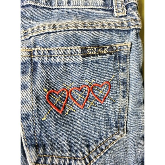 SQZ Jeans Kids Girls Size 8 Embroidered Heart Pockets Blue VTG Cotton Flare - Picture 3 of 5